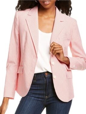 H&M Seersucker Pink and white Striped Blazer
